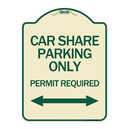 Signmission Car Share Parking Permit Required with Bidirectional Arrow Aluminum Sign, 24" x 18", TG-1824-24288 A-DES-TG-1824-24288
